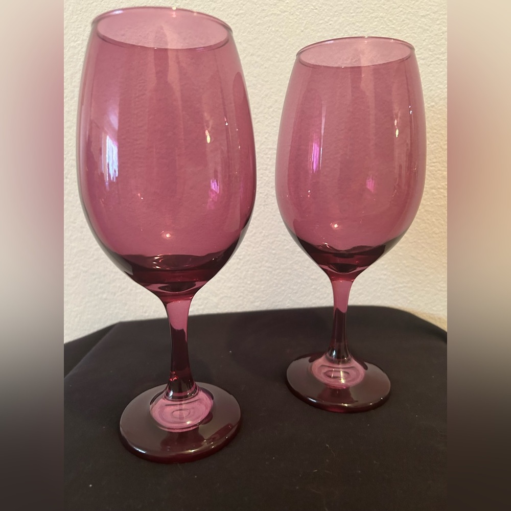 2 Amethyst/Purple wine glasses/goblets. 8.25”H